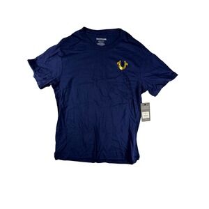True Religion Mens Dress Blue Diagonal HS Tee XL Gold Horseshoe Logo NWT MSRP:59